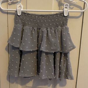 grey poka-dot ruffled skirt